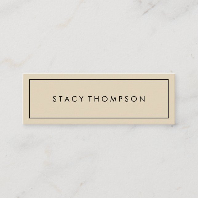 Simple Tan with Black Border Minimalist Mini Business Card (Front)