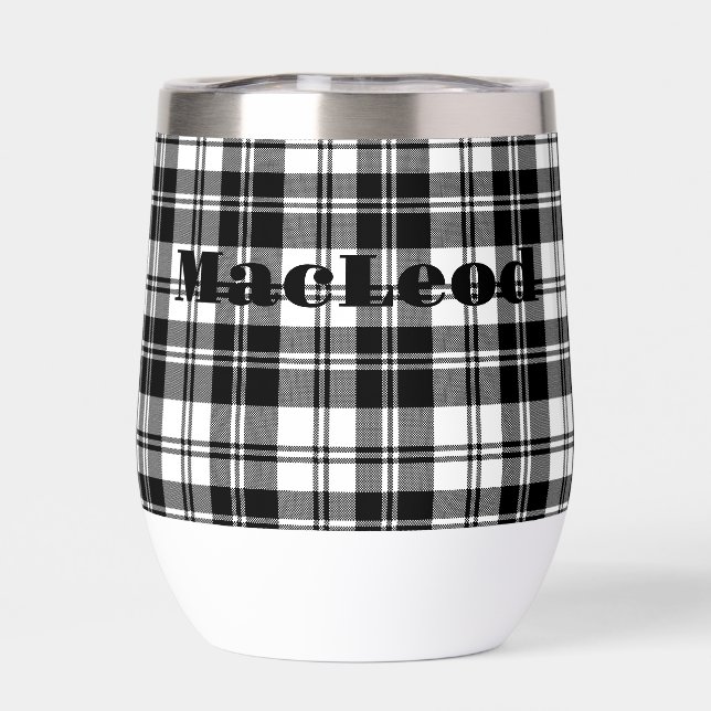 Simple Tartan Black and White Monogram Name | (Back)