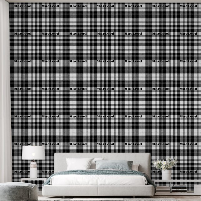 Simple Tartan Black and White Monogram Name | Wallpaper (Bedroom)
