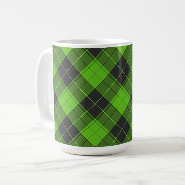Simple tartan diagonal pattern in dark green coffee mug (Front Left)