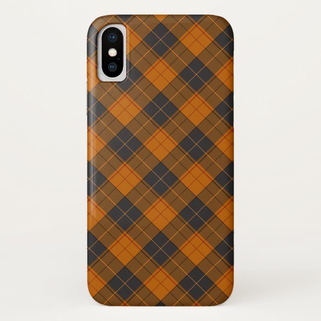 Simple tartan diagonal pattern in dark orange Case-Mate iPhone case (Back)