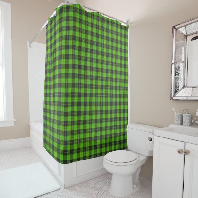 Simple tartan pattern in dark green shower curtain (In Situ)