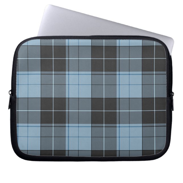 Simple tartan pattern in light blue laptop sleeve (Front)