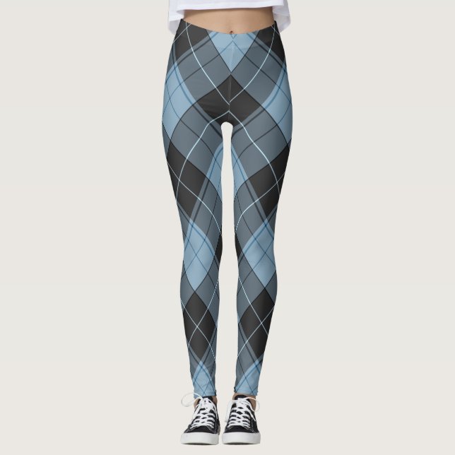 Simple tartan pattern in light blue leggings (Front)