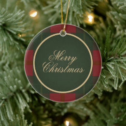 Simple Tartan Plaid Merry Christmas Ceramic Ornament