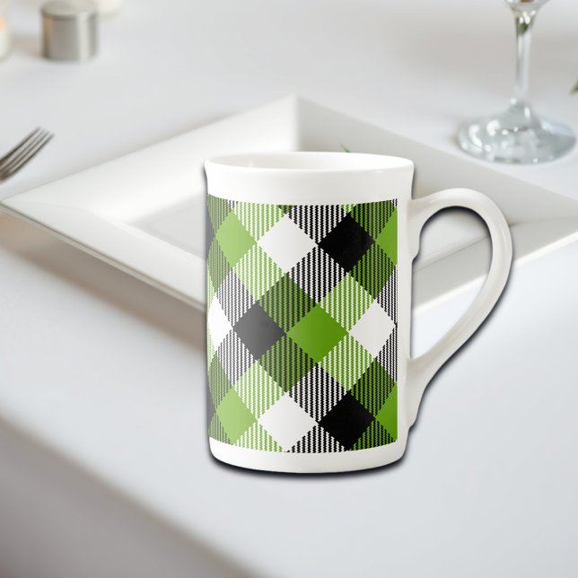 Simple Tartan Plaids Neon Green  Bone China Mug (Creator Uploaded)