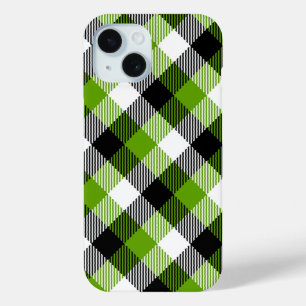 Simple Tartan Plaids Neon Green iPhone 15 Case