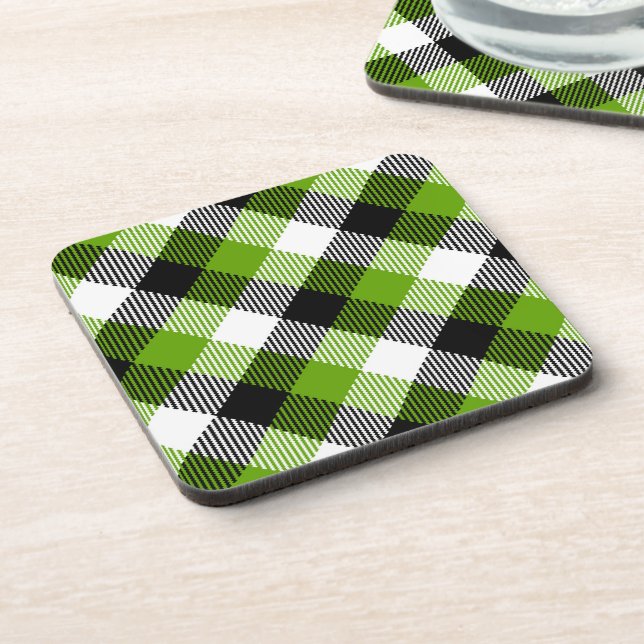 Simple Tartan Plaids Neon Green  Coaster (Left Side)