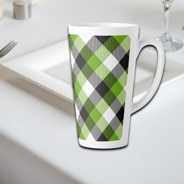 Simple Tartan Plaids Neon Green  Latte Mug (Creator Uploaded)
