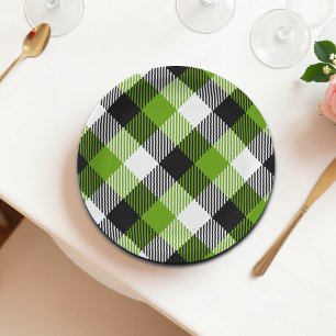 Simple Tartan Plaids Neon Green Paper Plate