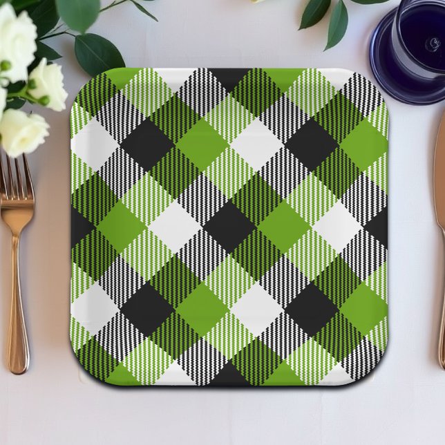 Simple Tartan Plaids Neon Green  Paper Plate (Creator Uploaded)