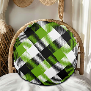 Simple Tartan Plaids Neon Green  Round Cushion