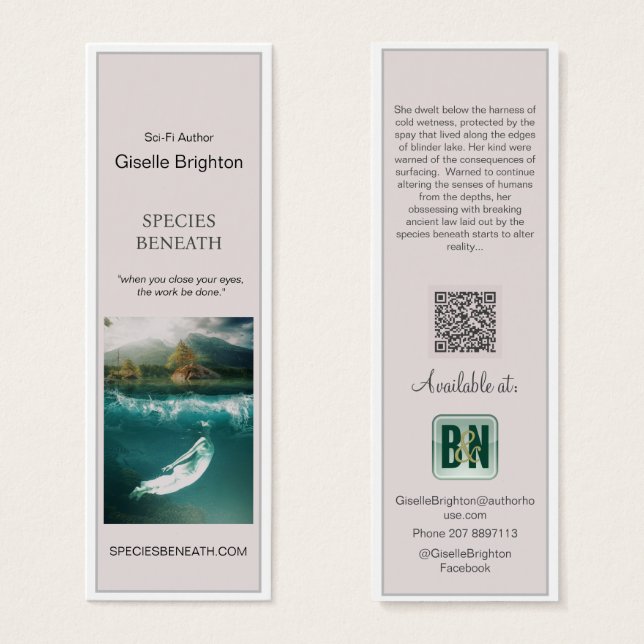 Simple Taupe Author Promotional Material Bookmarks (Front & Back)