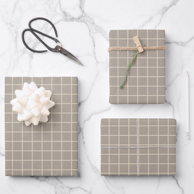 Simple Taupe Brown Grid Lines Graph Pattern  Wrapping Paper Sheet (Front)