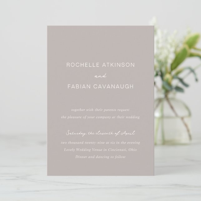 Simple Taupe Elegant Wedding Invitation (Standing Front)