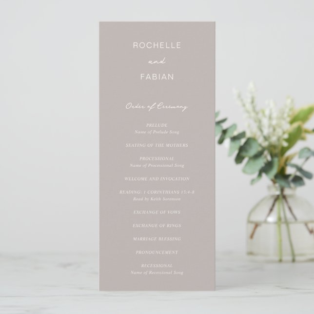 Simple Taupe Elegant Wedding Program (Standing Front)