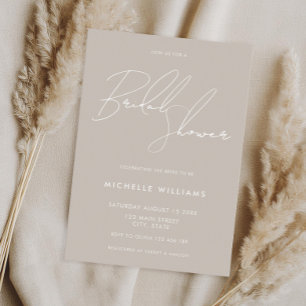 Simple Taupe Modern Elegant Script Bridal Shower Invitation