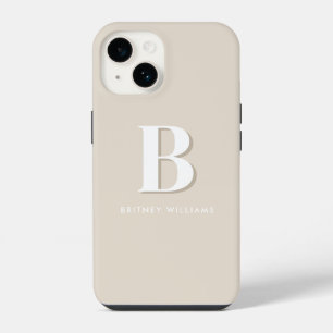 Simple Taupe Neutral Letter Initial Monogram iPhone 14 Case