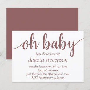 Simple Taupe Oh Baby Desert Rose Flourish Shower Invitation