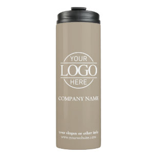 Simple Taupe Promotional Company Business Logo Thermal Tumbler