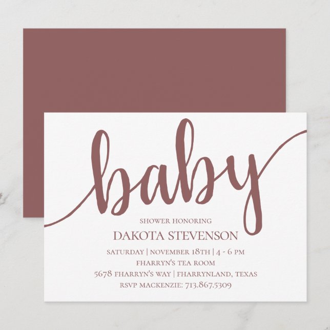 Simple Taupe Script | Desert Rose Baby Shower Invitation (Front/Back)