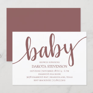 Simple Taupe Script Desert Rose Baby Shower Invitation