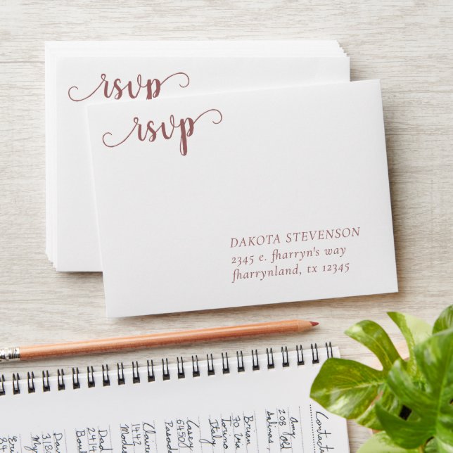 Simple Taupe Script | Desert Rose RSVP Address Envelope (Stacked)