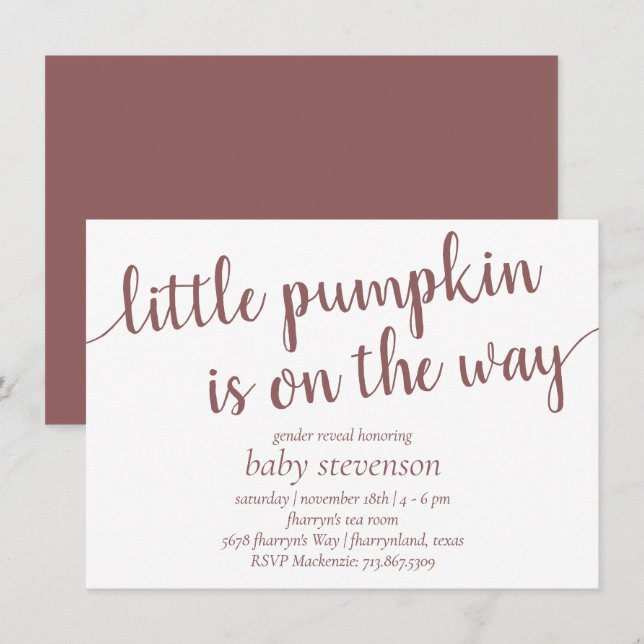 Simple Taupe Shower | Desert Rose Little Pumpkin Invitation (Front/Back)