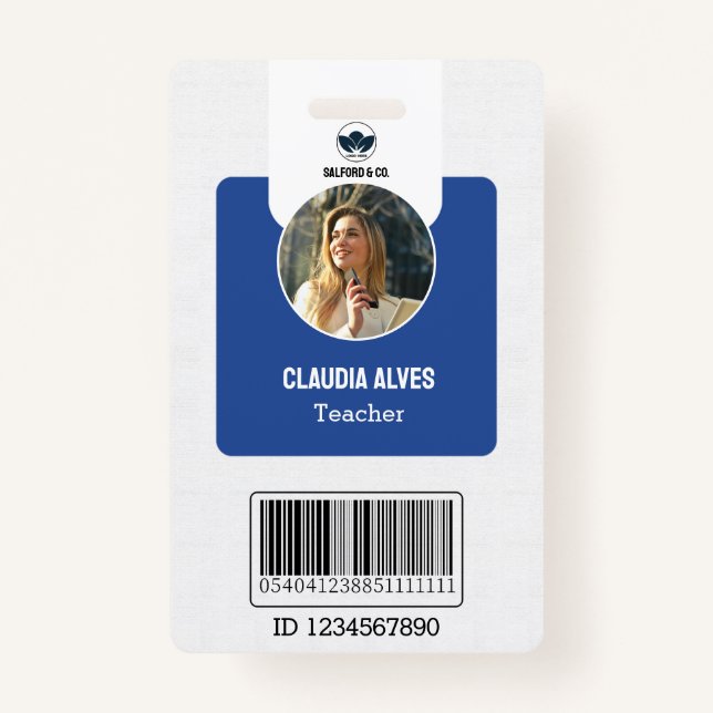 Simple Teacher ID Card | Blue Collage School ID  ID Badge (Front)