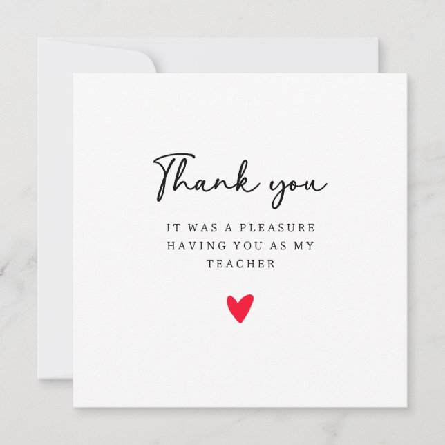 Simple Teacher Thank You Greetings Card. Card (Front)
