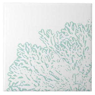 Simple Teal and White Coral Ceramic Tile