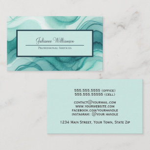 Simple Teal & Aqua Wavy Watercolor Lines Business Card