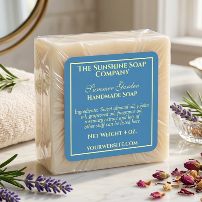 Simple teal blue and yellow soap cosmetics label (Creator Uploaded)