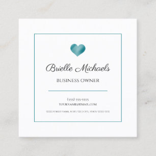 Simple Teal Blue Heart Logo Contact Square Business Card