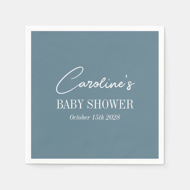 Simple Teal Blue Minimalist Custom Baby Shower Napkin (Front)