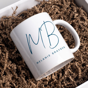 Simple Teal Blue Minimalist Two Monogram Name Coffee Mug