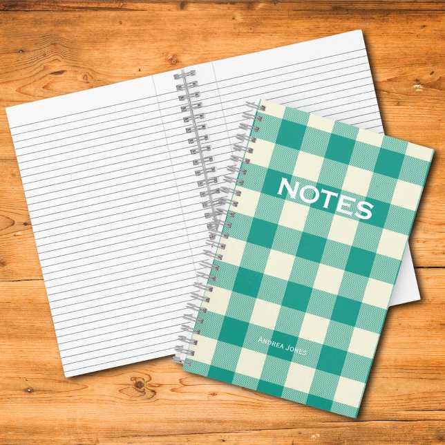 Simple Teal Buffalo Check Monogram Name Notebook (Creator Uploaded)