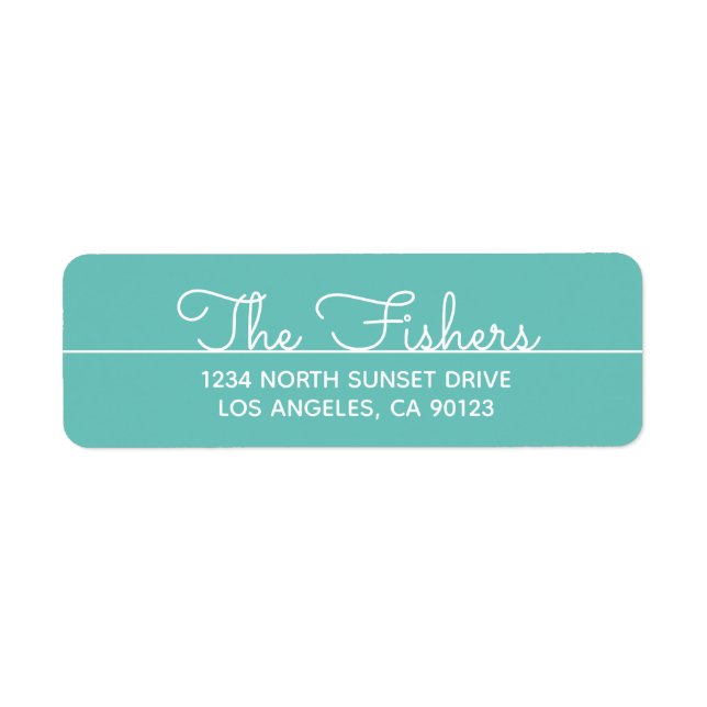 Simple Teal Cursive Return Address Label (Front)