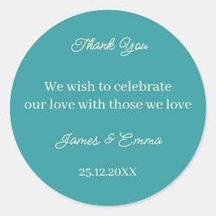 Simple Teal Custom Wedding Classic Round Sticker