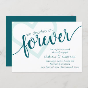 Simple Teal Forever   Green Heart Newlywed Brunch Invitation