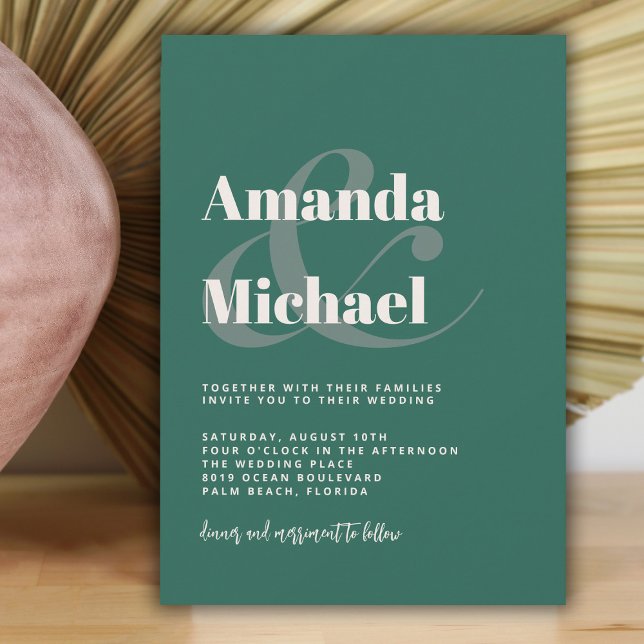 Simple Teal Green Modern Minimalist Wedding Invitation (Creator Uploaded)