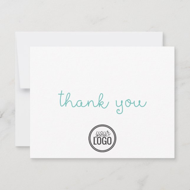 Simple Teal Green Script Business Logo Thank You Card (Front)