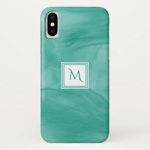 Simple Teal Green Subtle Marble Modern Monogram iPhone X Case