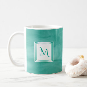 Simple Teal Green Subtle Marble Modern Monogram Coffee Mug