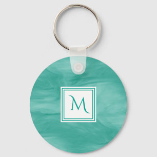 Simple Teal Green Subtle Marble Modern Monogram Key Ring