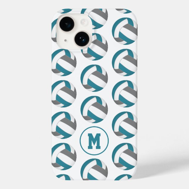 simple teal grey volleyballs girls monogrammed Case-Mate iPhone case (Back)