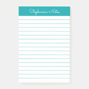 Simple Teal Lined Personalised Post-it Notes