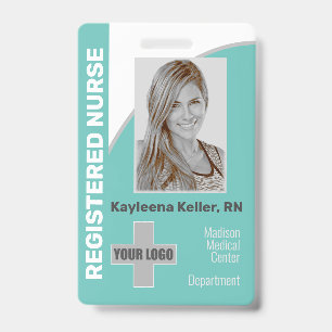 Simple Teal Logo Barcode ID Photo Registered Nurse Badge