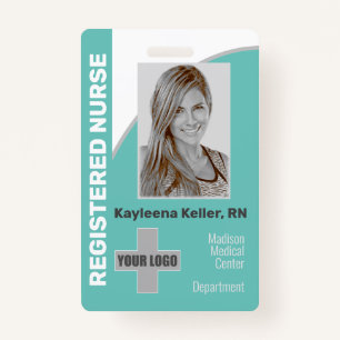 Simple Teal Logo Barcode ID Photo Registered Nurse ID Badge