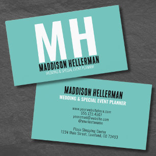Simple Teal Modern Monogram Business Card